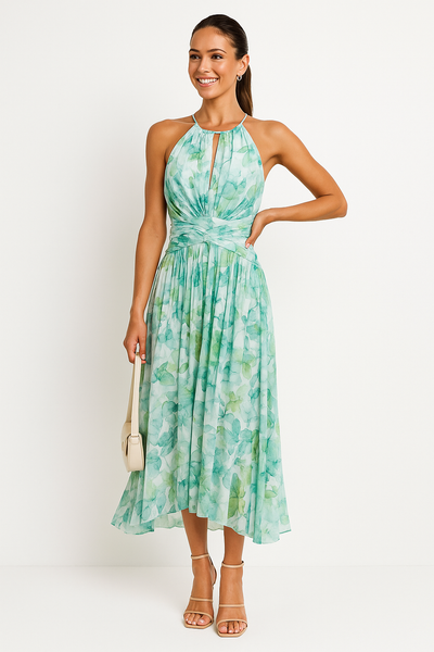 Lena | Elegant plisseret blomstret midikjole