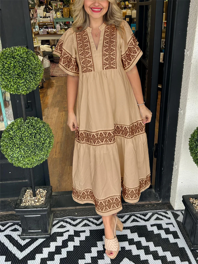 Lena | Flydende boho kjole med V-hals