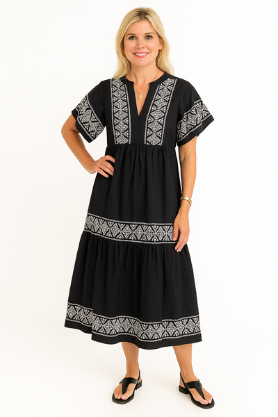 Lena | Flydende boho kjole med V-hals
