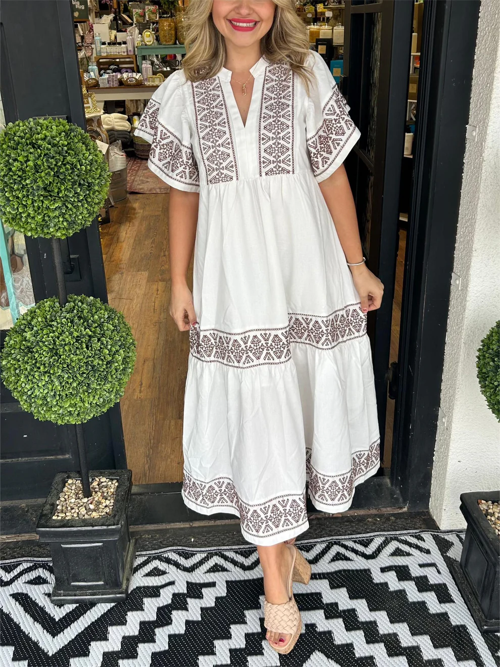 Lena | Flydende boho kjole med V-hals
