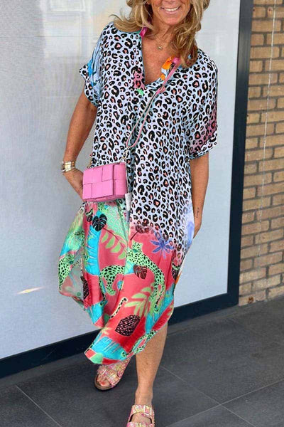Lena | Leopardprint-kjole med spids halsudskæring