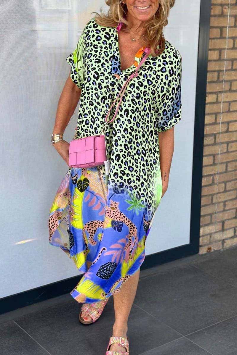 Lena | Leopardprint-kjole med spids halsudskæring