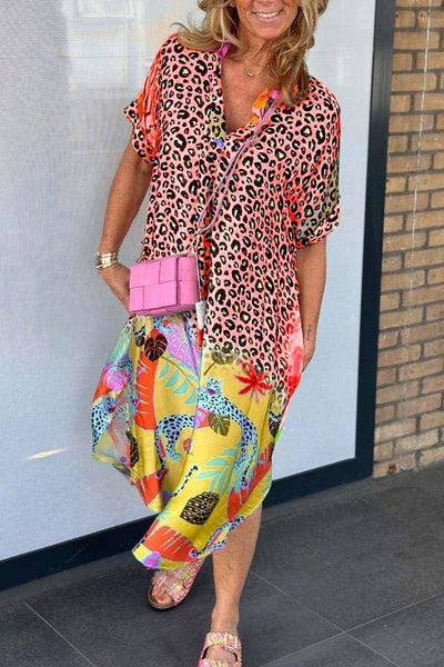Lena | Leopardprint-kjole med spids halsudskæring